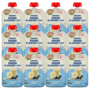 Earth's Best Organic Baby Food Pouches, Wholesome Breakfast Puree for Babies 6 Months and Older, Organic Banana Blueberry and Oat Puree, 3.5 oz Resealable Pouch (Pack of 12) (Packaging May Vary)