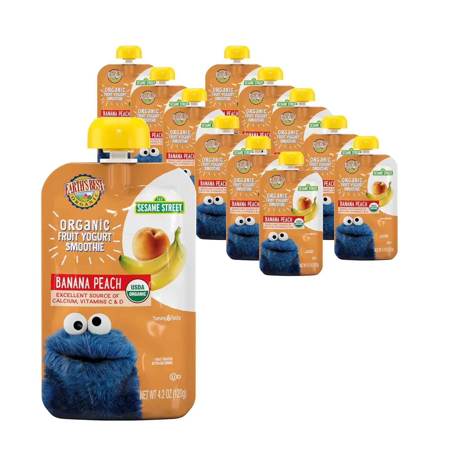 Earth's Best Organic Yogurt Smoothie Pouches, 24  Months, Fruit Yogurt Smoothie for Toddlers 24 Months and Up, Banana Peach, 4.2 Ounce Resealable Pouch (Pack of 12)