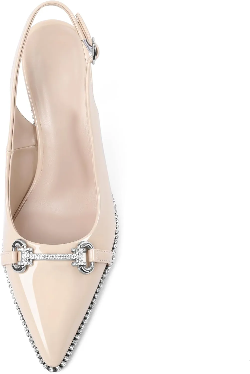 Eldof Women Slingbacks High Heel Pumps Closed Pointed Toe Beaded Rhinestone Slip On Stilettos Dress Pumps Shoes 3.5 Inches