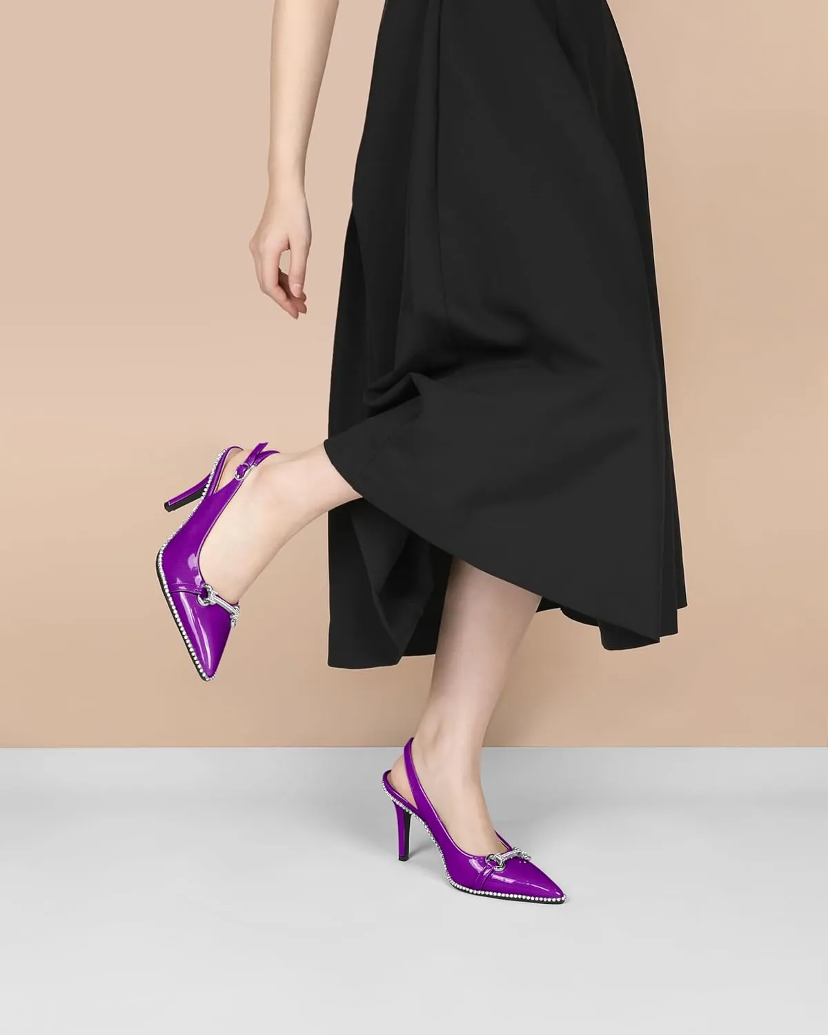 Eldof Women Slingbacks High Heel Pumps Closed Pointed Toe Beaded Rhinestone Slip On Stilettos Dress Pumps Shoes 3.5 Inches
