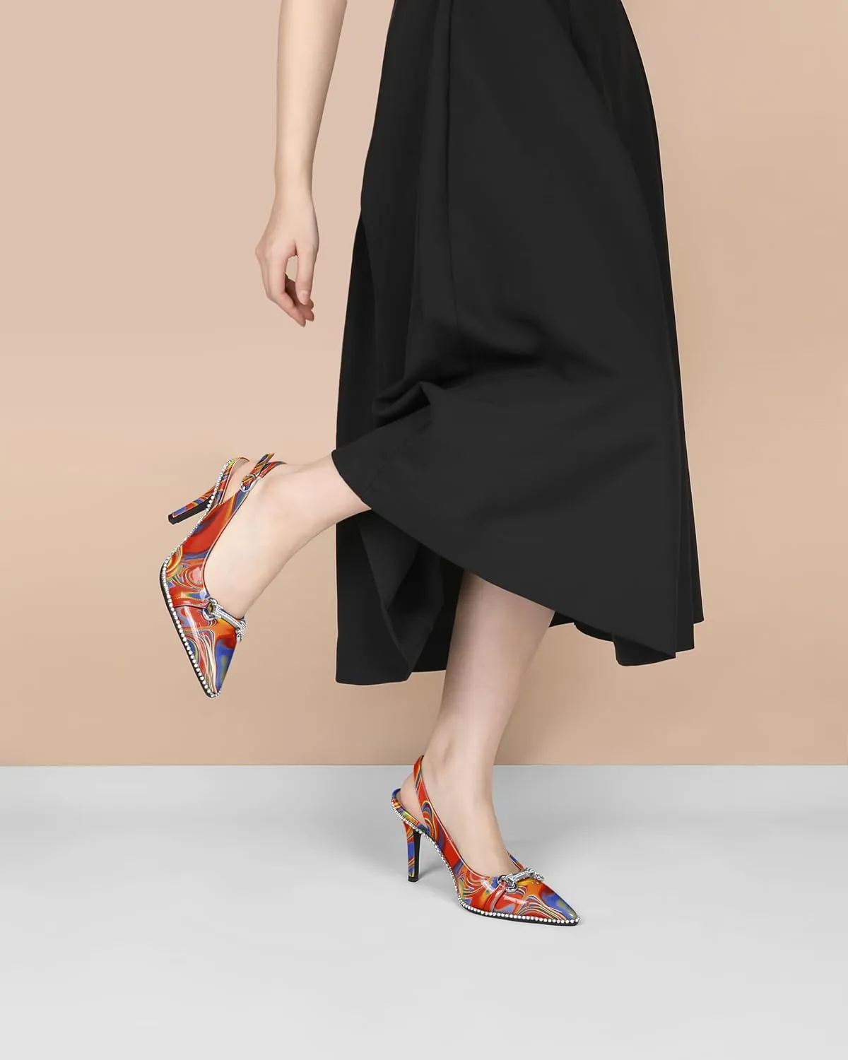 Eldof Women Slingbacks High Heel Pumps Closed Pointed Toe Beaded Rhinestone Slip On Stilettos Dress Pumps Shoes 3.5 Inches