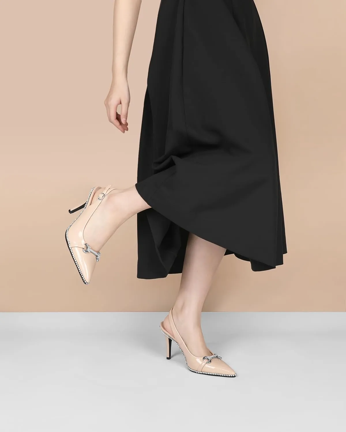 Eldof Women Slingbacks High Heel Pumps Closed Pointed Toe Beaded Rhinestone Slip On Stilettos Dress Pumps Shoes 3.5 Inches