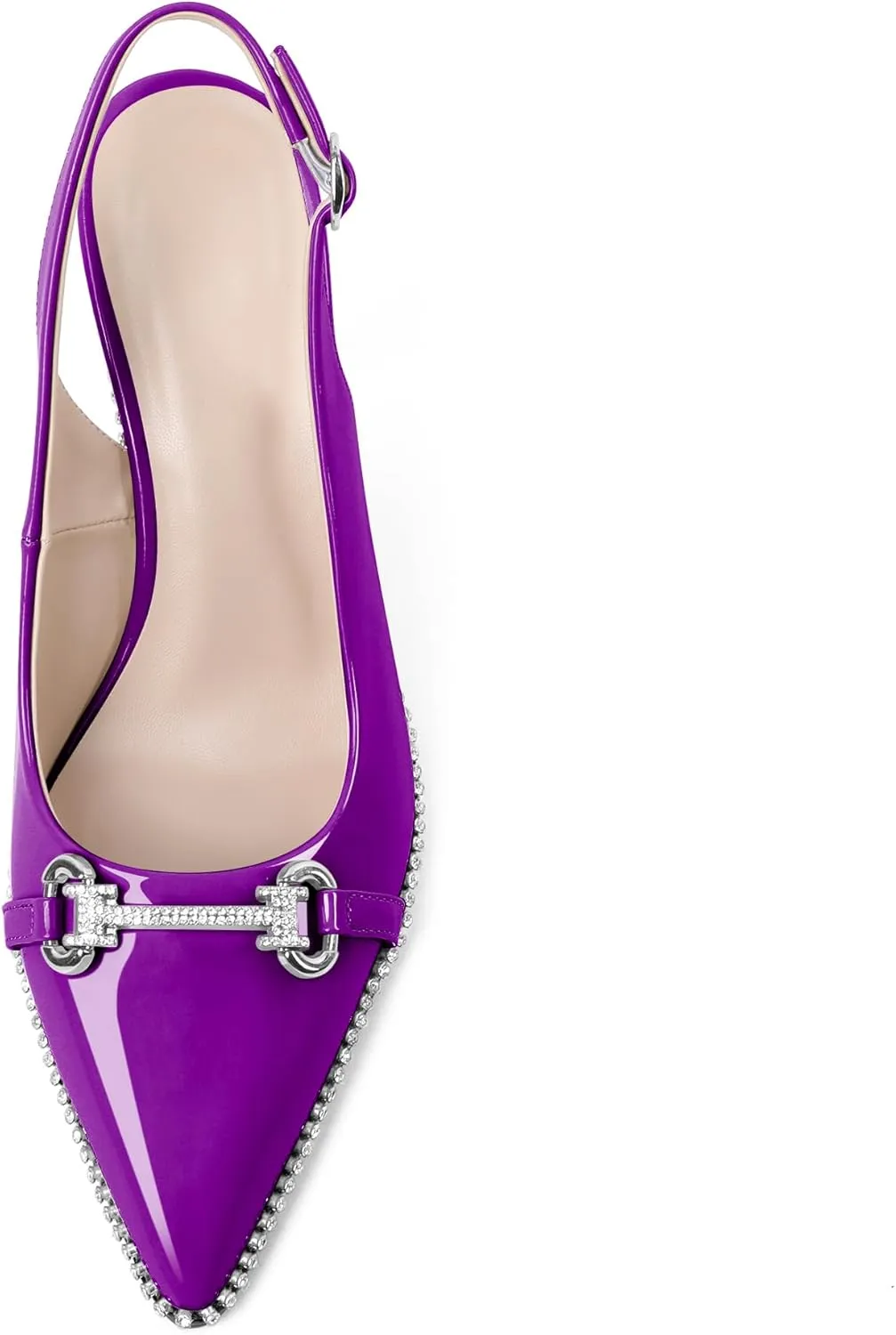 Eldof Women Slingbacks High Heel Pumps Closed Pointed Toe Beaded Rhinestone Slip On Stilettos Dress Pumps Shoes 3.5 Inches