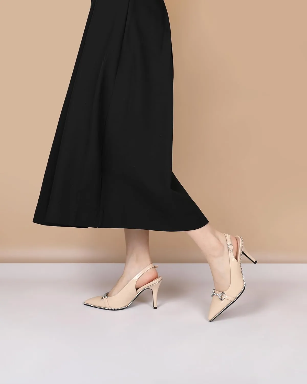 Eldof Women Slingbacks High Heel Pumps Closed Pointed Toe Beaded Rhinestone Slip On Stilettos Dress Pumps Shoes 3.5 Inches