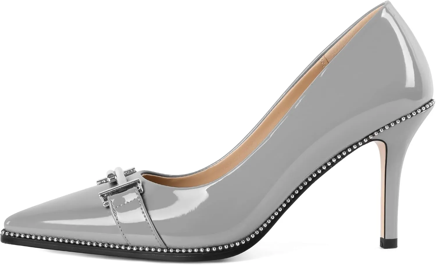 Eldof Women's High Heel Pumps Pointed Toe Slip On Metallic Buckle Stiletto Heels Studed Beaded Pumps Shoes Women 3.5 Inches