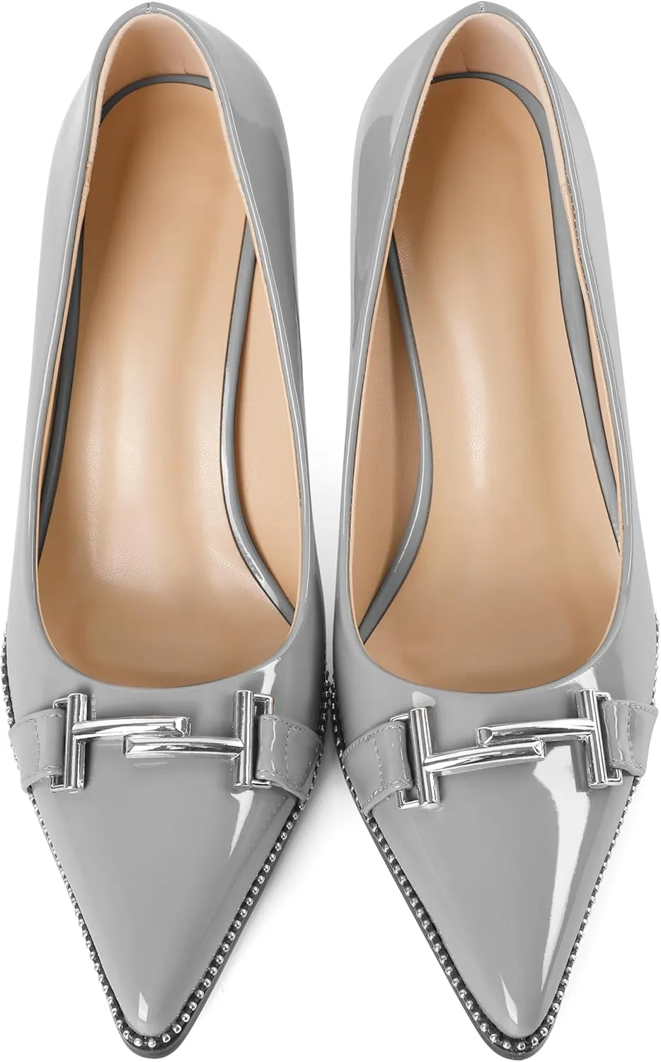 Eldof Women's High Heel Pumps Pointed Toe Slip On Metallic Buckle Stiletto Heels Studed Beaded Pumps Shoes Women 3.5 Inches