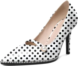 Eldof Women's High Heel Pumps Pointed Toe Slip On Pearl Strap Stiletto Heels Beaded Pumps Shoes Women Dress Sexy Heels 3.5 Inches