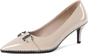 Eldof Women's Kitten Heel Pumps Pointed Toe Slip On Buckle Strap Low Heel Beaded Pumps Shoes2.5 Inches