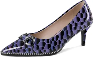 Eldof Women's Kitten Heel Pumps Pointed Toe Slip On Buckle Strap Low Heel Beaded Pumps Shoes2.5 Inches