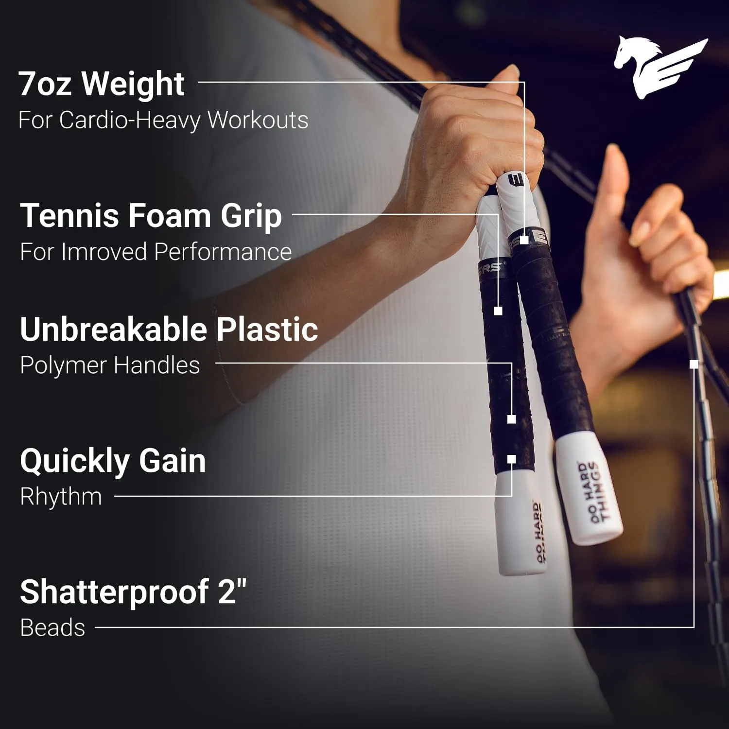 Elite Jumps Beaded Jump Rope Adult For Fitness - Beaded Heavy Skipping Rope for Exercise - Unbreakable Long Handles and Shatterproof Beads - Designed for Beginners or Pros - Heavy Beaded Exercise Jump Rope