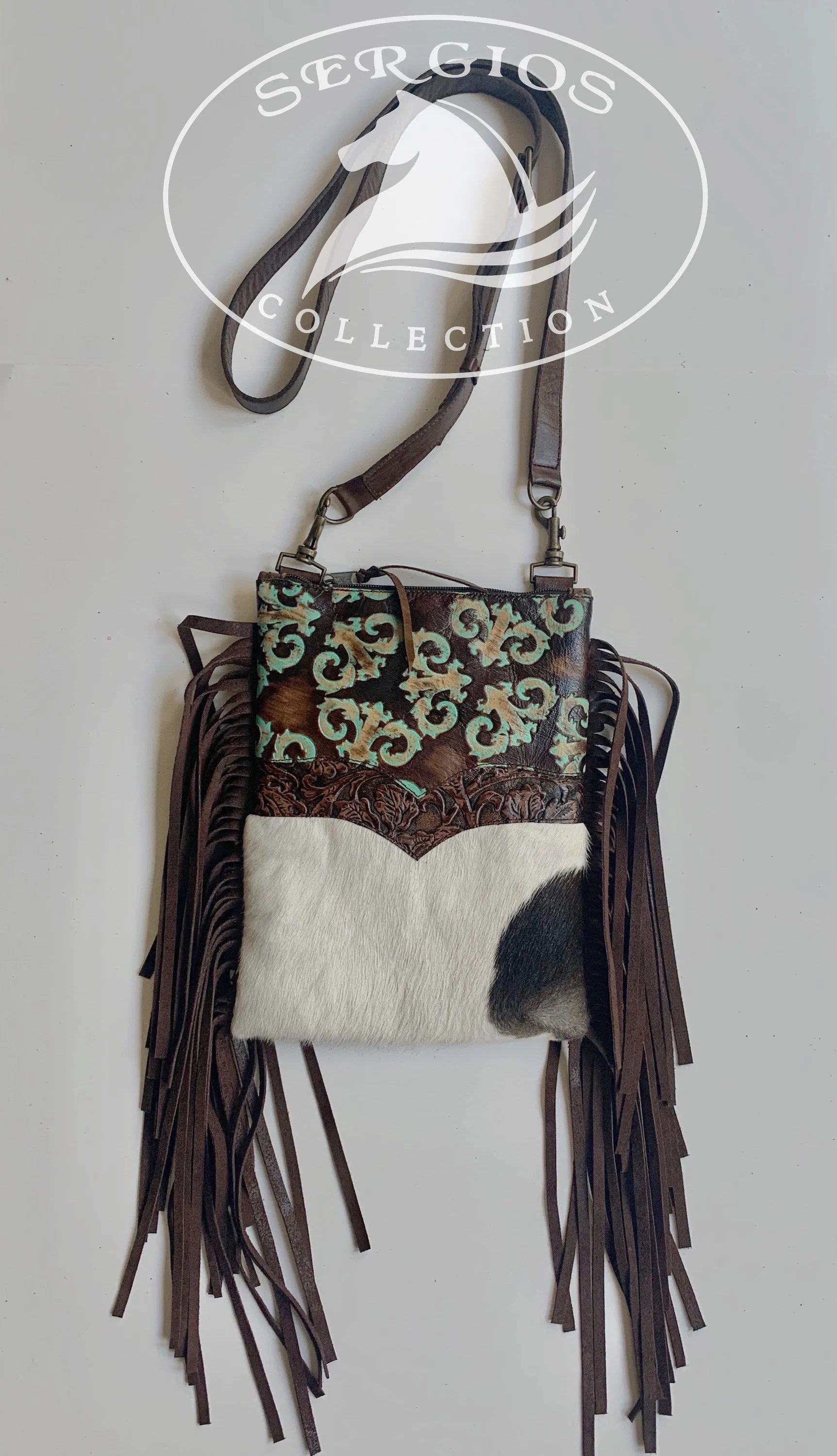 Embossed leather & cowhide crossbody/Hipster