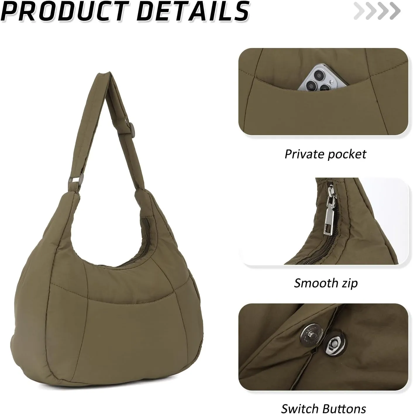 Emprier Puffer Tote Bag for Women Fashion Quilted Shoulder Bag Dumpling Purse Lightweight Nylon Hobo Bag