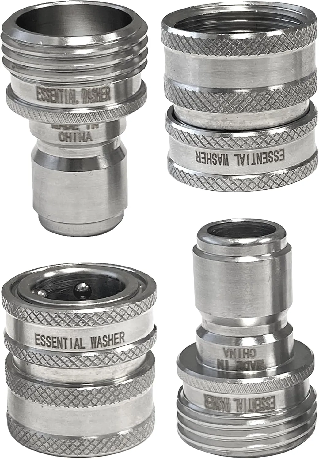 Essential Washer ¾” Stainless Steel Garden Hose Quick Connect Fittings | Plug & Coupler Set of 2