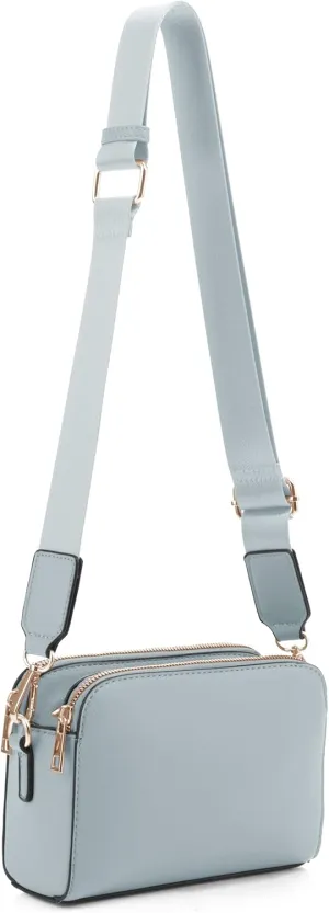 EVVE Crossbody Bags for Women Trendy Triple Zip Small Crossbody Camera Bag Purse with Wide Guitar Strap