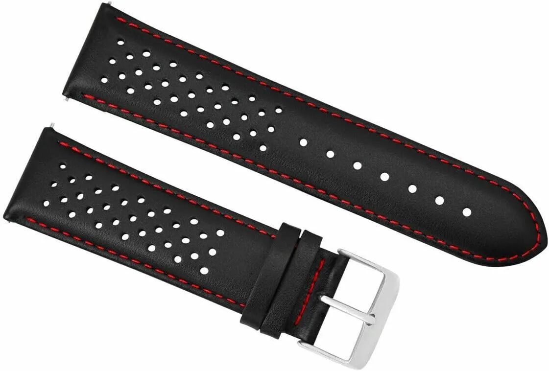 Ewatchparts 20mm Leather Watch Band Strap Compatible With Tag Heuer Carrera Perforated Quick Release Black