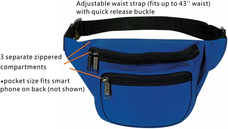 Fanny Pack, AirBuyW 3 Zippered Compartments Adjustable Strap Crossbody Festival Workout Concert Traveling Running Biking Sport Fashion Waist Fanny Pack Bag For Women Men Royal Blue