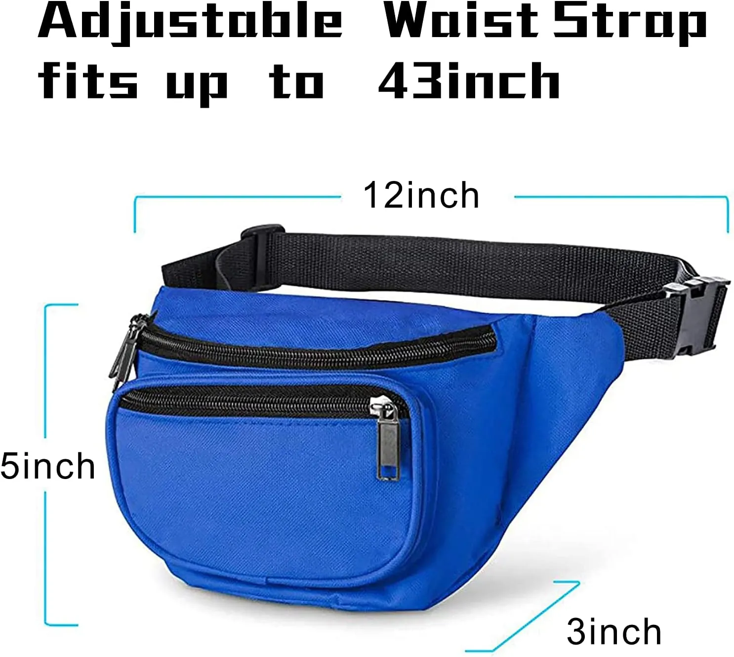 Fanny Pack, AirBuyW 3 Zippered Compartments Adjustable Strap Crossbody Festival Workout Concert Traveling Running Biking Sport Fashion Waist Fanny Pack Bag For Women Men Royal Blue
