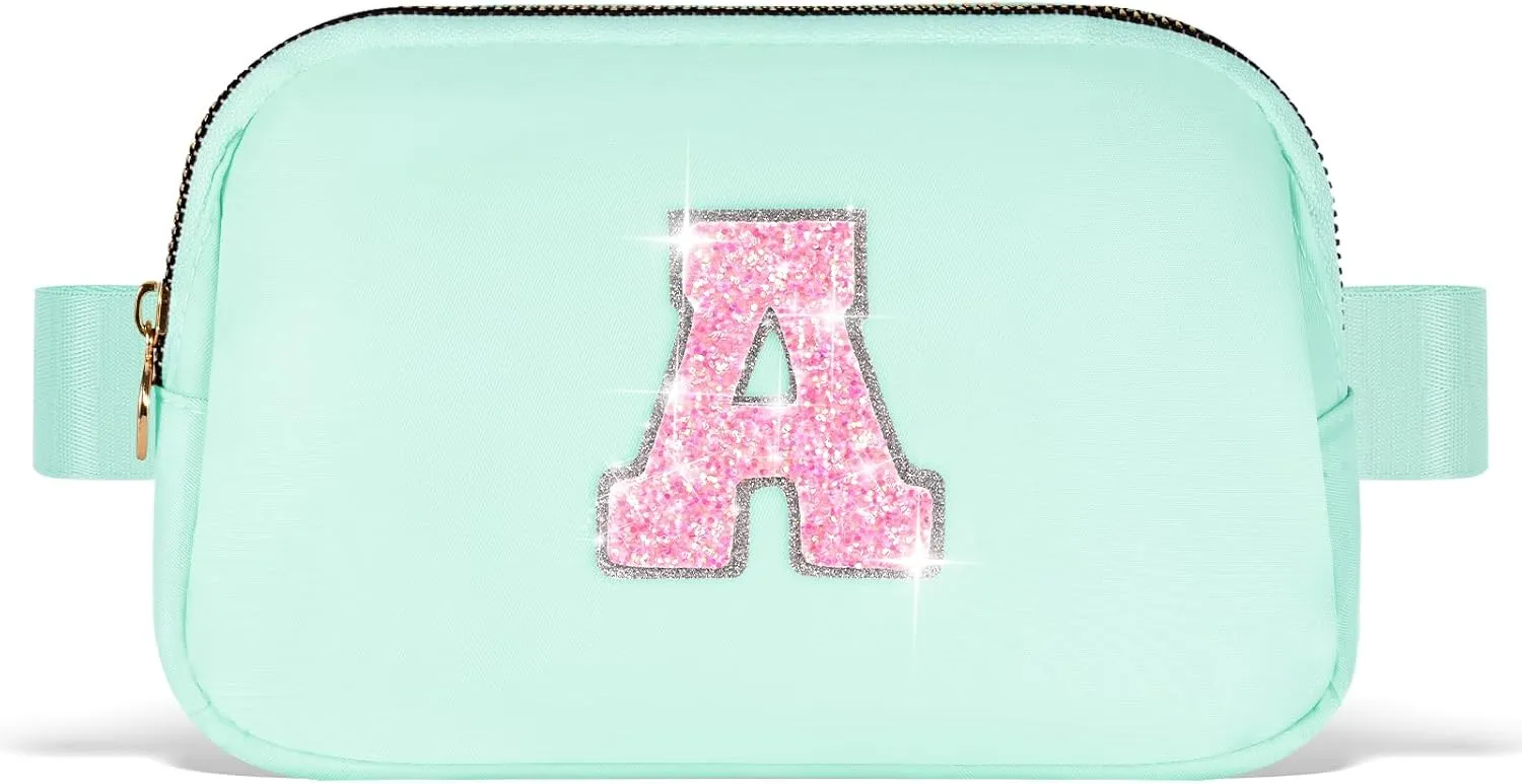 Fanny Pack Belt Bag Crossbody Bags with Initials Letter Patch Trendy Stuff for Teens Cute Stuff Birthday Gifts for Teenager Girls | Light Green,Initial A