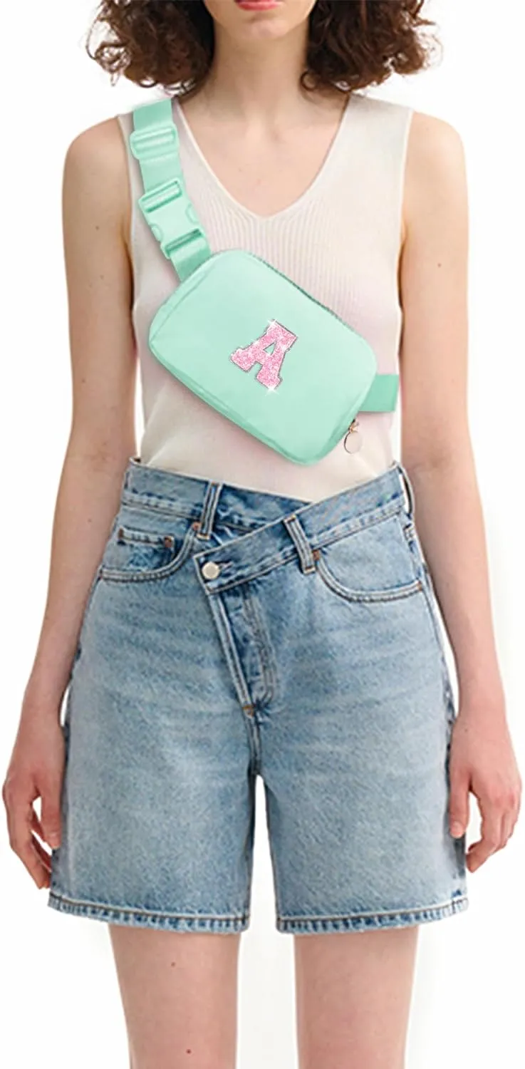 Fanny Pack Belt Bag Crossbody Bags with Initials Letter Patch Trendy Stuff for Teens Cute Stuff Birthday Gifts for Teenager Girls | Light Green,Initial A
