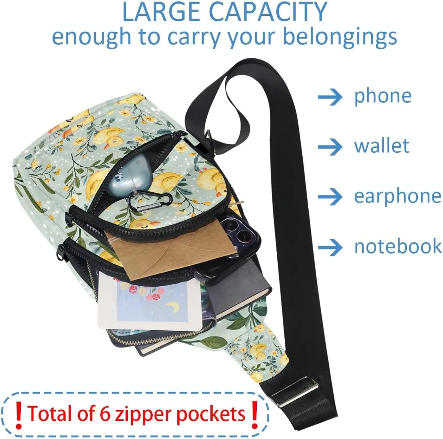 Fanny Pack Cross Body Bag for Outdoors Hiking Traveling, cute bright yellow ducks (18)