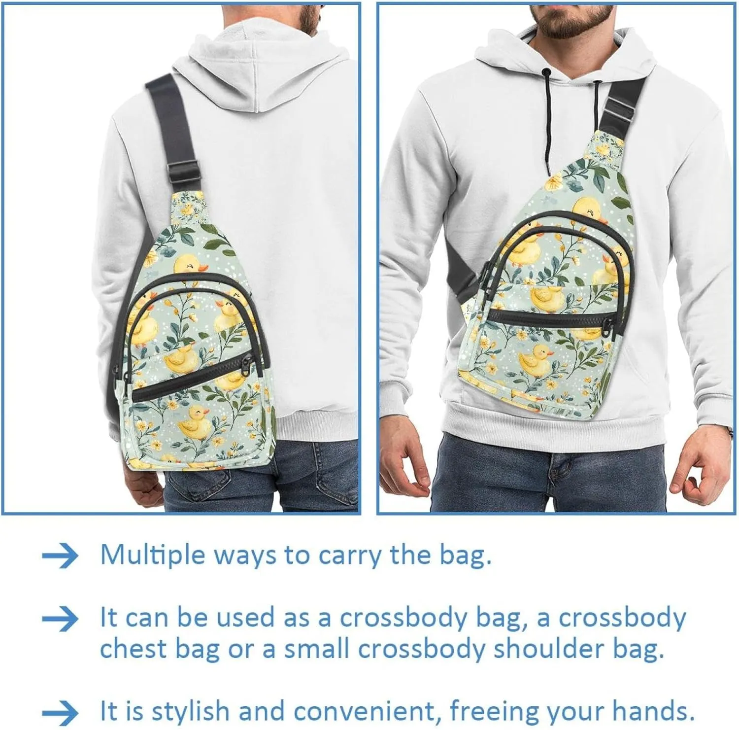 Fanny Pack Cross Body Bag for Outdoors Hiking Traveling, cute bright yellow ducks (18)