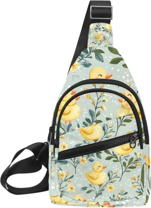 Fanny Pack Cross Body Bag for Outdoors Hiking Traveling, cute bright yellow ducks (18)