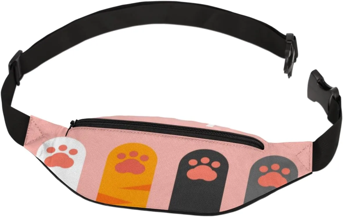 Fanny Pack for Women Men Cute Animal Cat Paw Print Quote Waist Pack Crossbody Bag with Adjustable Straps for Hiking Running Walking Travel Cycling