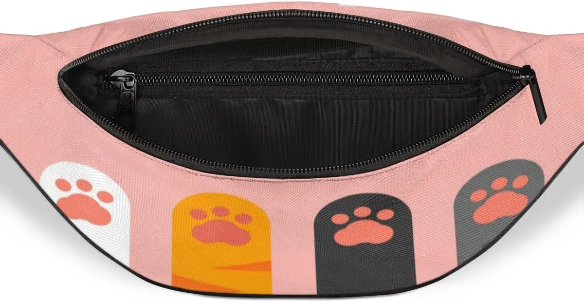 Fanny Pack for Women Men Cute Animal Cat Paw Print Quote Waist Pack Crossbody Bag with Adjustable Straps for Hiking Running Walking Travel Cycling