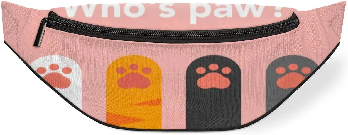 Fanny Pack for Women Men Cute Animal Cat Paw Print Quote Waist Pack Crossbody Bag with Adjustable Straps for Hiking Running Walking Travel Cycling