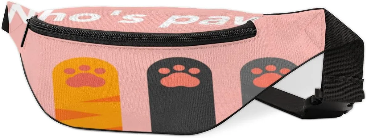 Fanny Pack for Women Men Cute Animal Cat Paw Print Quote Waist Pack Crossbody Bag with Adjustable Straps for Hiking Running Walking Travel Cycling