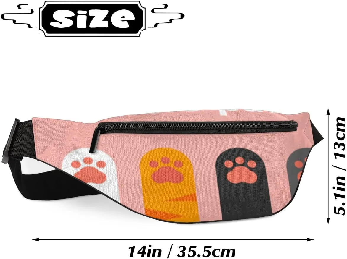 Fanny Pack for Women Men Cute Animal Cat Paw Print Quote Waist Pack Crossbody Bag with Adjustable Straps for Hiking Running Walking Travel Cycling