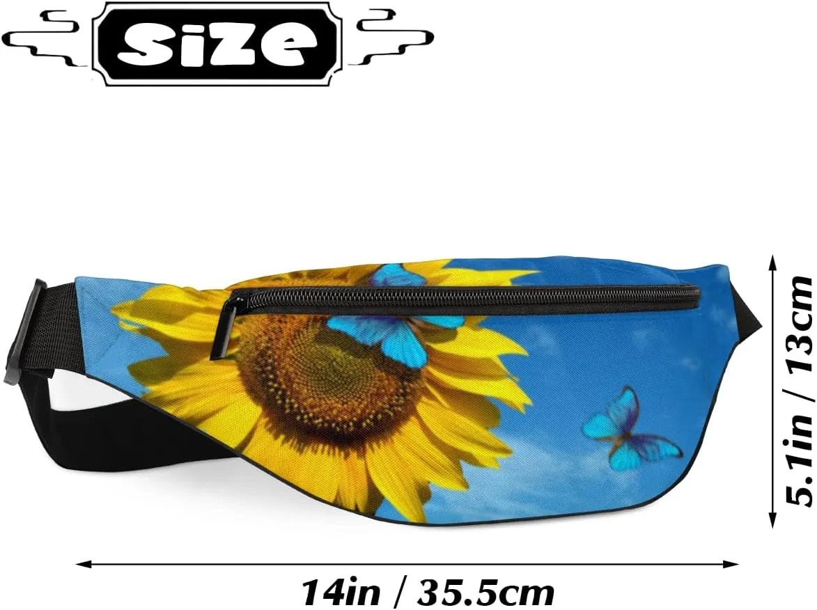 Fanny Pack for Women Men Sunflower Dancing Butterfly Waist Pack Crossbody Bag with Adjustable Straps for Hiking Running Walking Travel Cycling