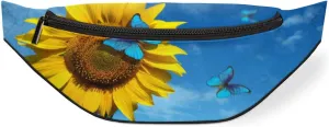 Fanny Pack for Women Men Sunflower Dancing Butterfly Waist Pack Crossbody Bag with Adjustable Straps for Hiking Running Walking Travel Cycling