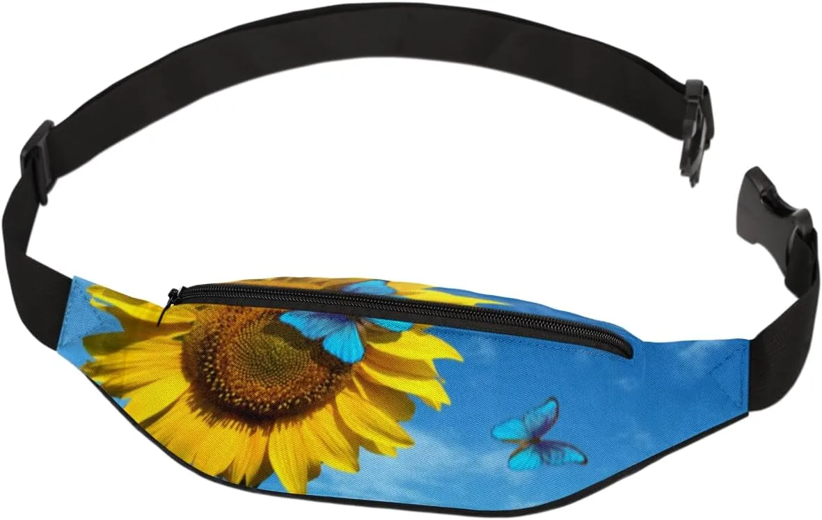 Fanny Pack for Women Men Sunflower Dancing Butterfly Waist Pack Crossbody Bag with Adjustable Straps for Hiking Running Walking Travel Cycling