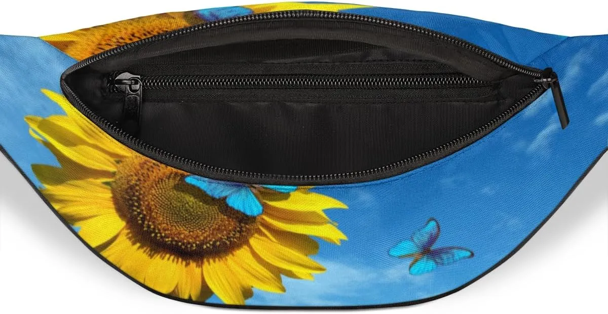 Fanny Pack for Women Men Sunflower Dancing Butterfly Waist Pack Crossbody Bag with Adjustable Straps for Hiking Running Walking Travel Cycling