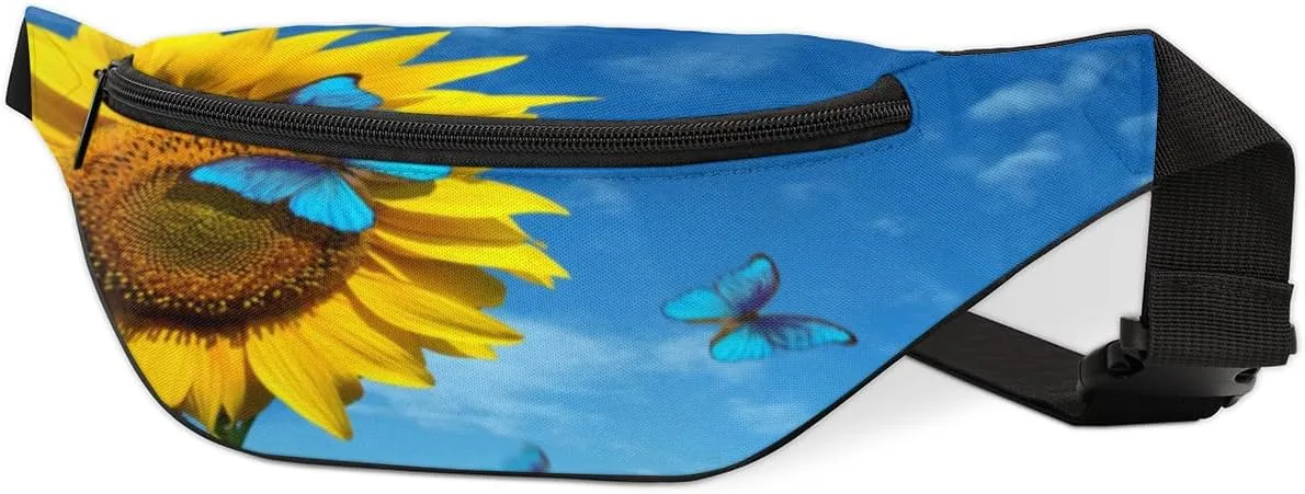 Fanny Pack for Women Men Sunflower Dancing Butterfly Waist Pack Crossbody Bag with Adjustable Straps for Hiking Running Walking Travel Cycling