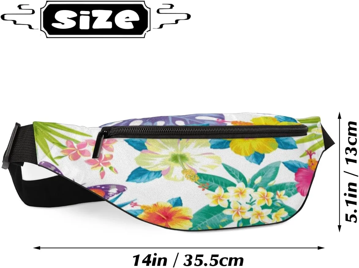 Fanny Pack for Women Men Tropical Flower Butterfly Waist Pack Crossbody Bag with Adjustable Straps for Hiking Running Walking Travel Cycling