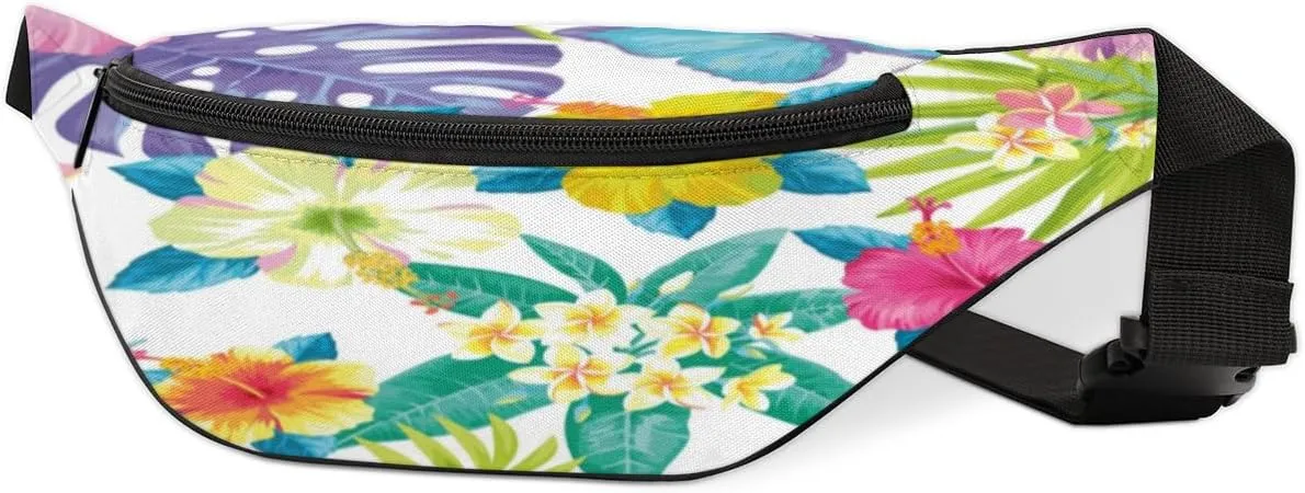 Fanny Pack for Women Men Tropical Flower Butterfly Waist Pack Crossbody Bag with Adjustable Straps for Hiking Running Walking Travel Cycling