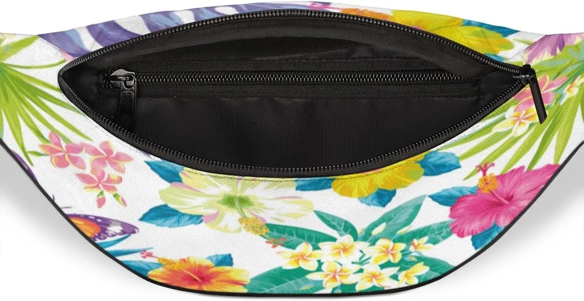 Fanny Pack for Women Men Tropical Flower Butterfly Waist Pack Crossbody Bag with Adjustable Straps for Hiking Running Walking Travel Cycling