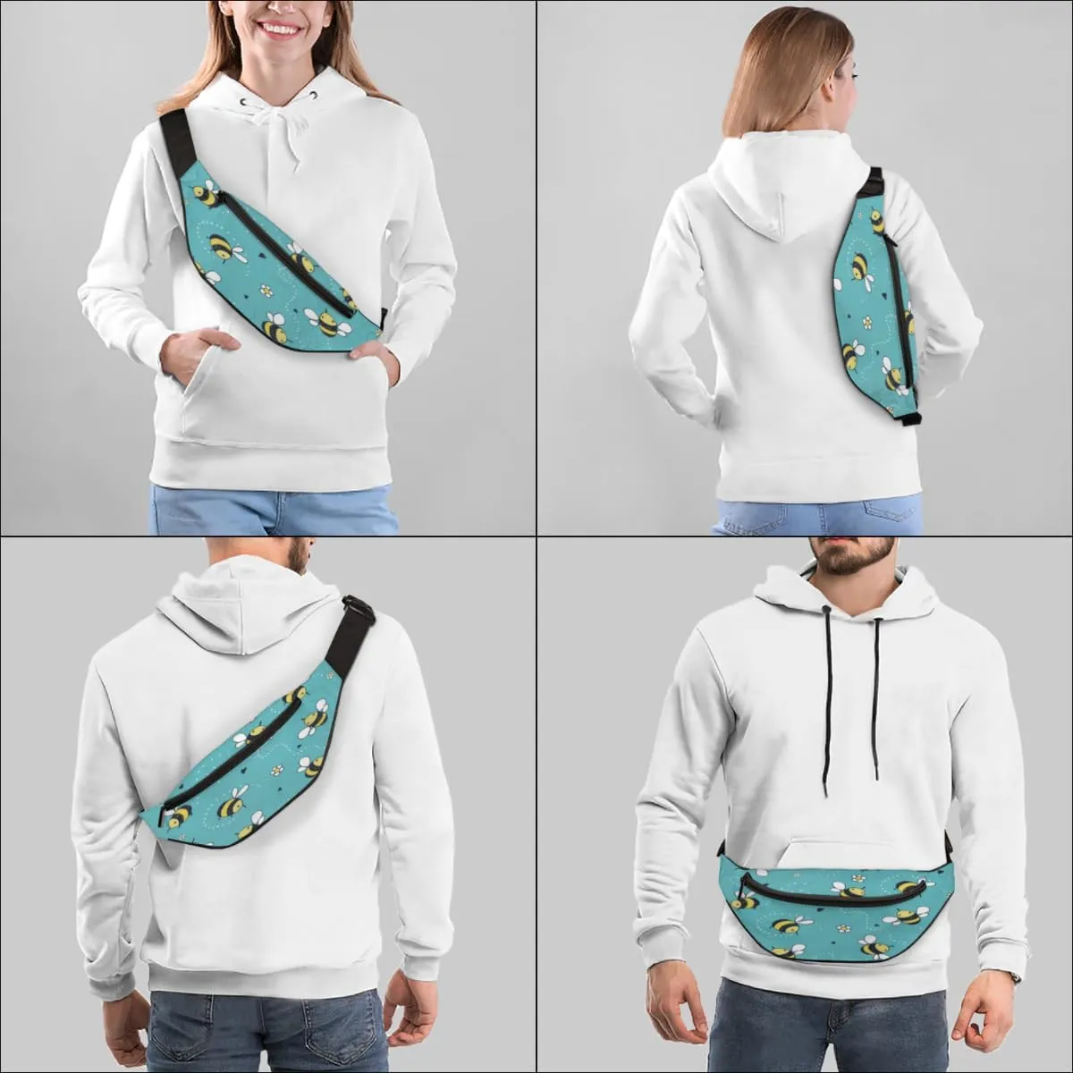 Fanny Pack for Women Men Waist Pack Bees Flowers Crossbody Bag with Adjustable Straps for Hiking Running Walking Travel Cycling