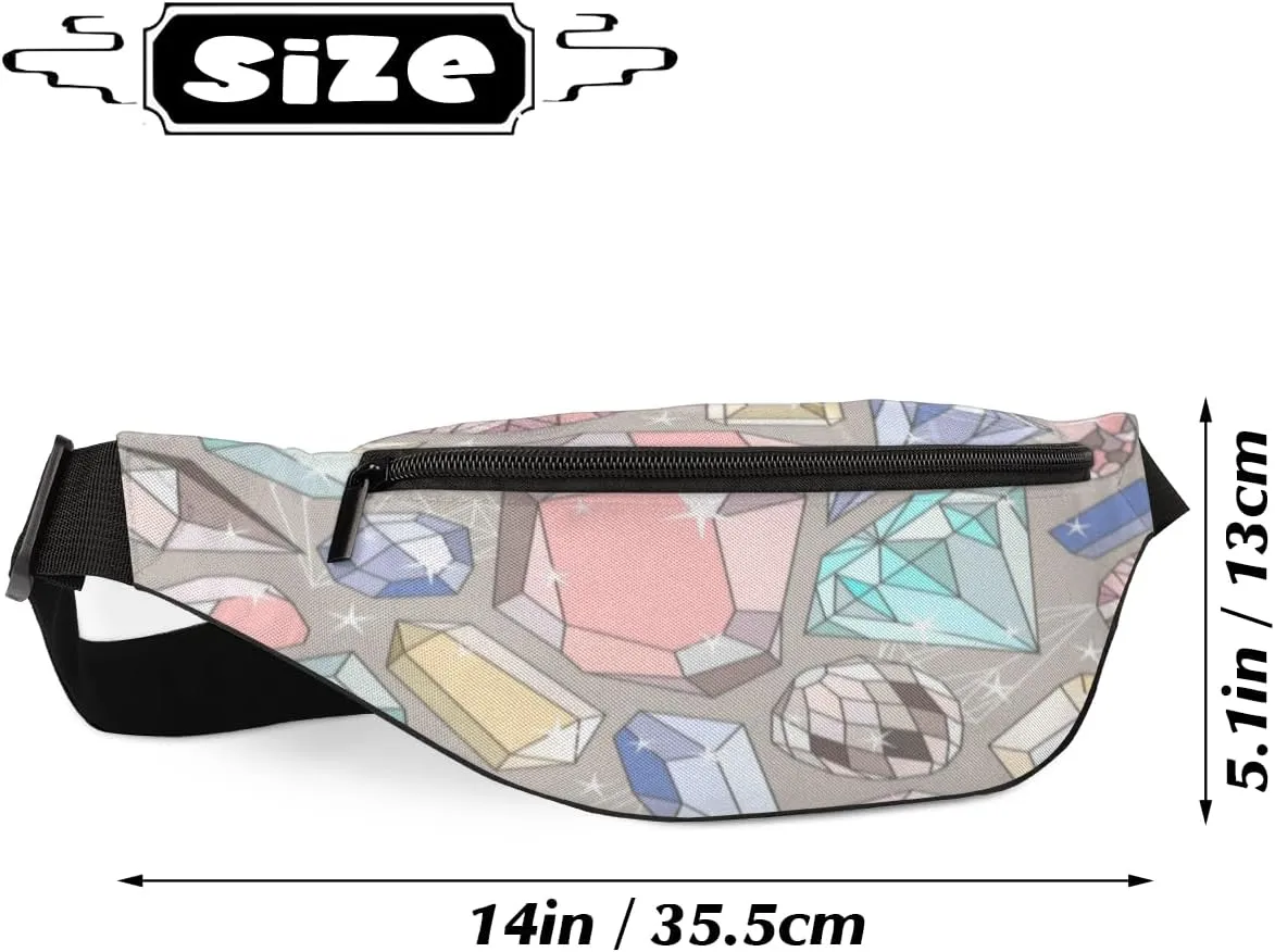 Fanny Pack for Women Men Waist Pack Cartoon Gemstone Pattern Crossbody Bag with Adjustable Straps for Hiking Running Walking Travel Cycling
