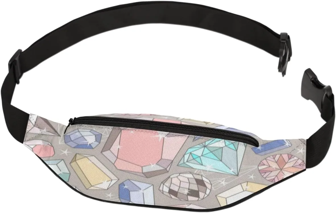Fanny Pack for Women Men Waist Pack Cartoon Gemstone Pattern Crossbody Bag with Adjustable Straps for Hiking Running Walking Travel Cycling