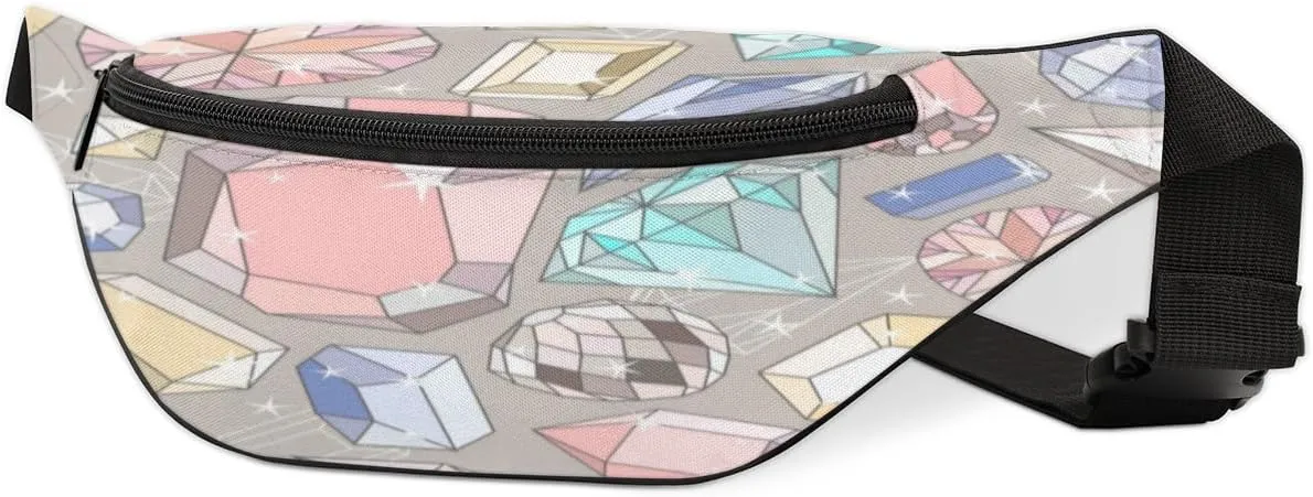 Fanny Pack for Women Men Waist Pack Cartoon Gemstone Pattern Crossbody Bag with Adjustable Straps for Hiking Running Walking Travel Cycling