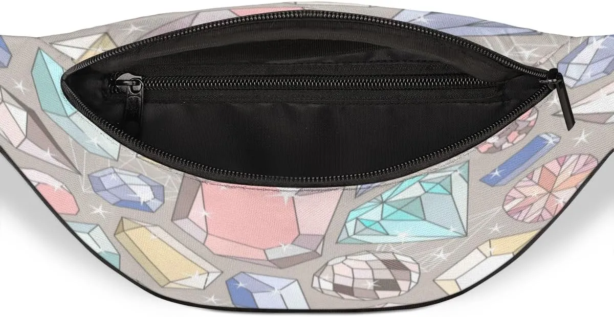 Fanny Pack for Women Men Waist Pack Cartoon Gemstone Pattern Crossbody Bag with Adjustable Straps for Hiking Running Walking Travel Cycling