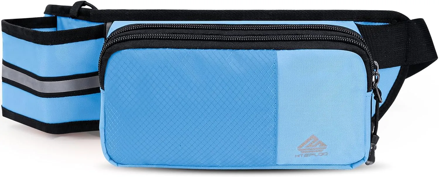 Fanny Pack for Women Men with Water Bottle Holder,Waist Bag for Hiking,Travel,Running,Dog Walking,Workout,Cycling (Light Blue)