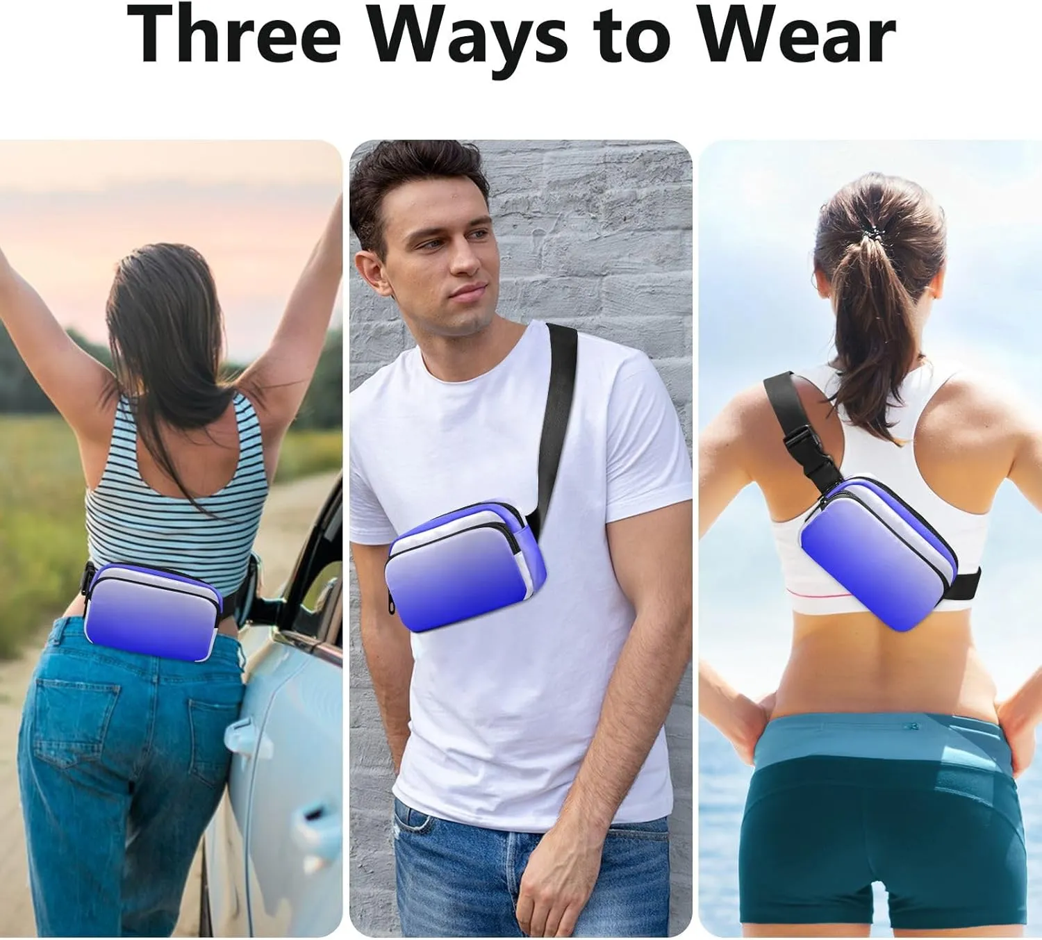 Fanny Pack for Women Men with Zipper Blue Fashion Waist Pack, Small Cross Body bags for Running,Hiking,Cycling,Travel 20804-1