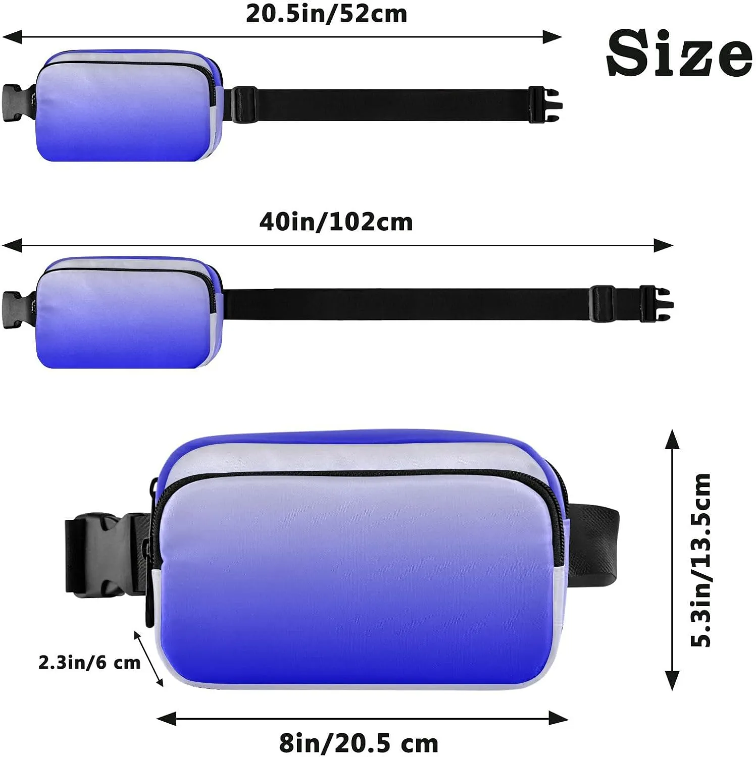 Fanny Pack for Women Men with Zipper Blue Fashion Waist Pack, Small Cross Body bags for Running,Hiking,Cycling,Travel 20804-1