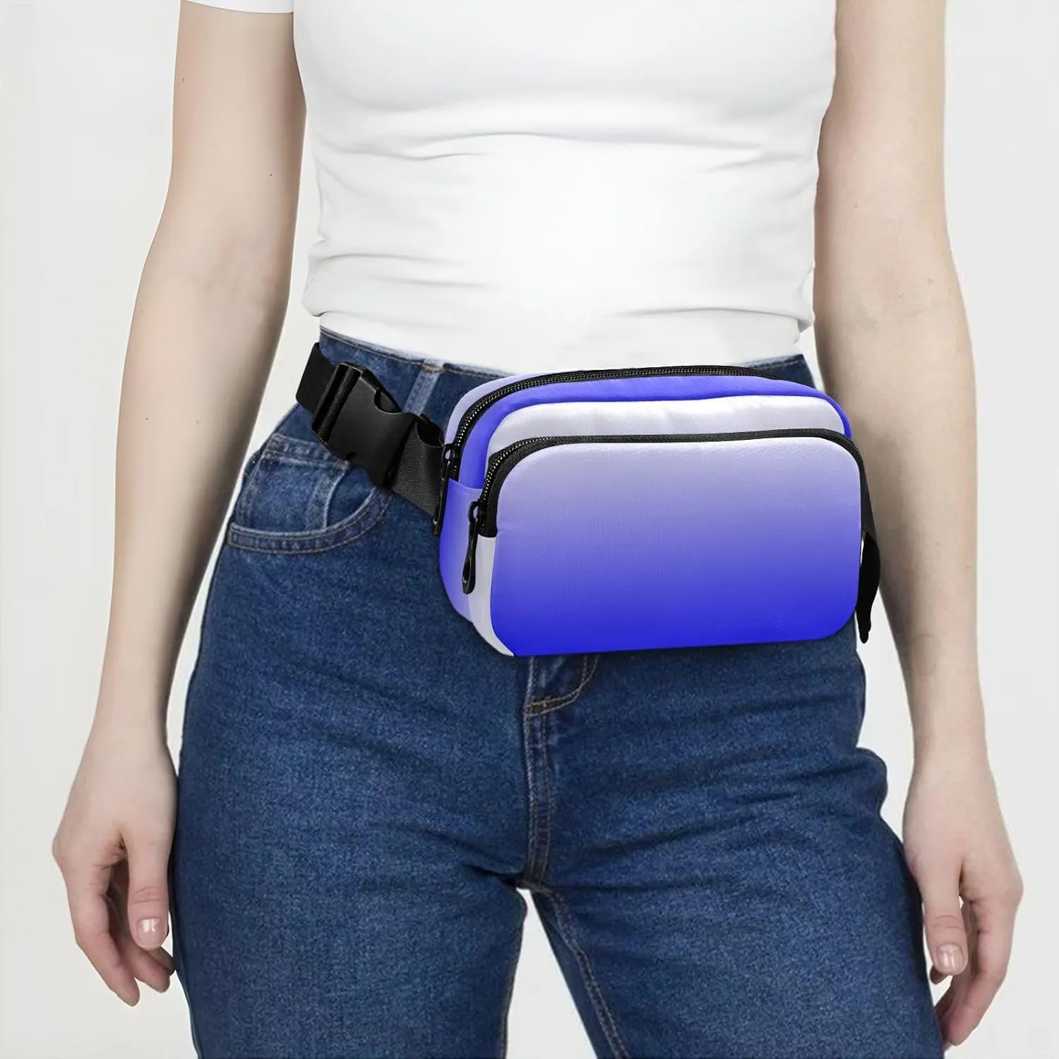 Fanny Pack for Women Men with Zipper Blue Fashion Waist Pack, Small Cross Body bags for Running,Hiking,Cycling,Travel 20804-1