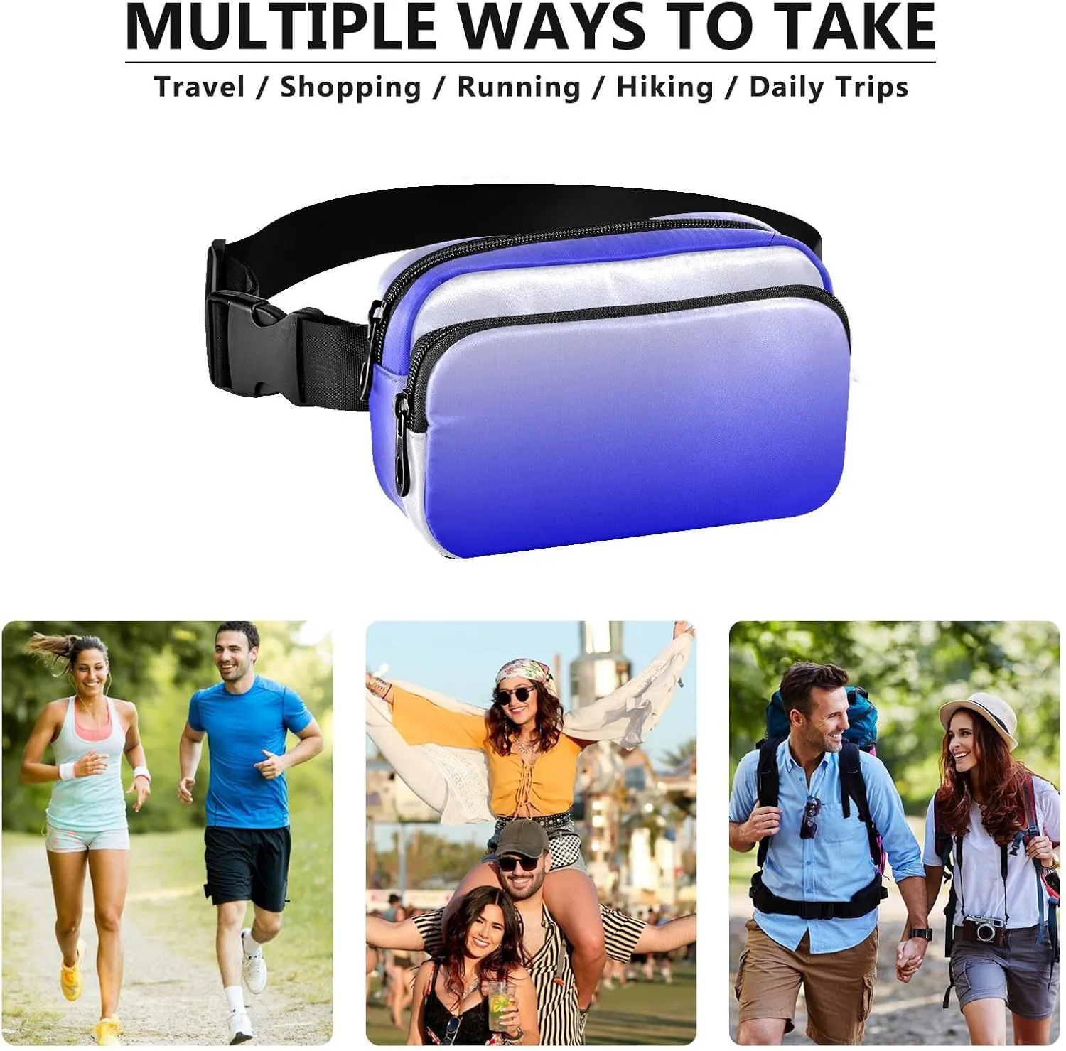 Fanny Pack for Women Men with Zipper Blue Fashion Waist Pack, Small Cross Body bags for Running,Hiking,Cycling,Travel 20804-1