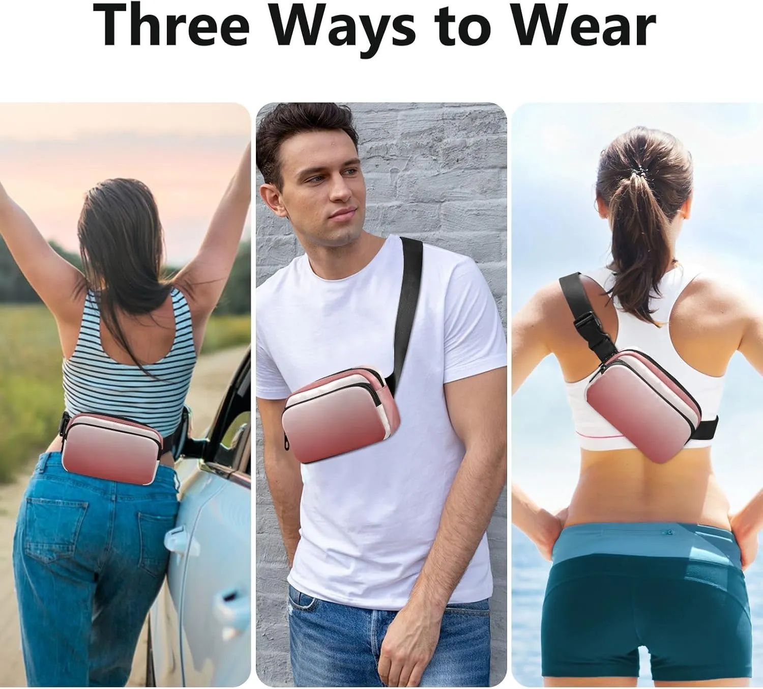 Fanny Pack for Women Men with Zipper Brown Fashion Waist Pack, Small Cross Body bags for Running,Hiking,Cycling,Travel 20833-1